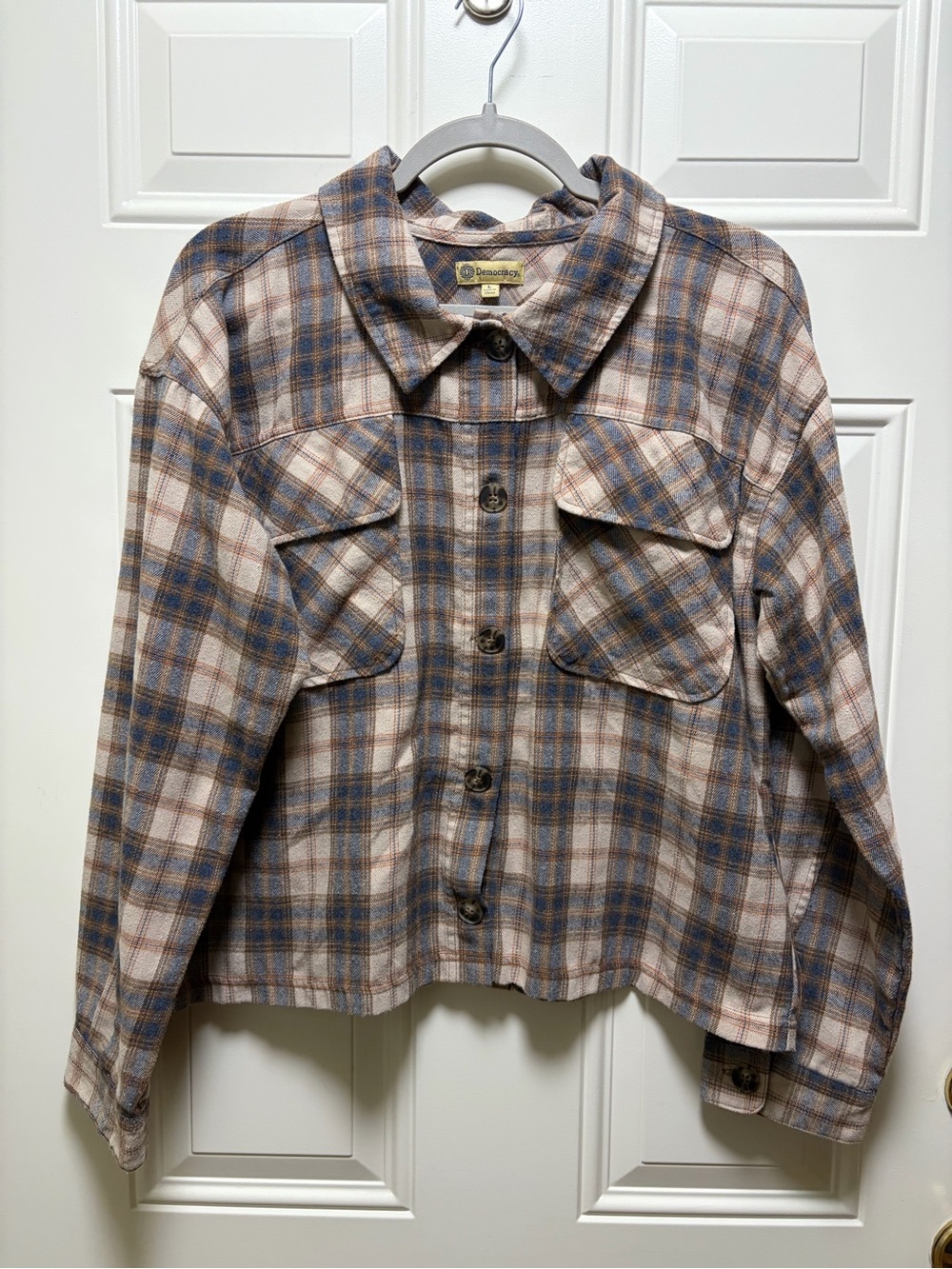 Democracy Women's Long Sleeve plaid Crop Shacket L
